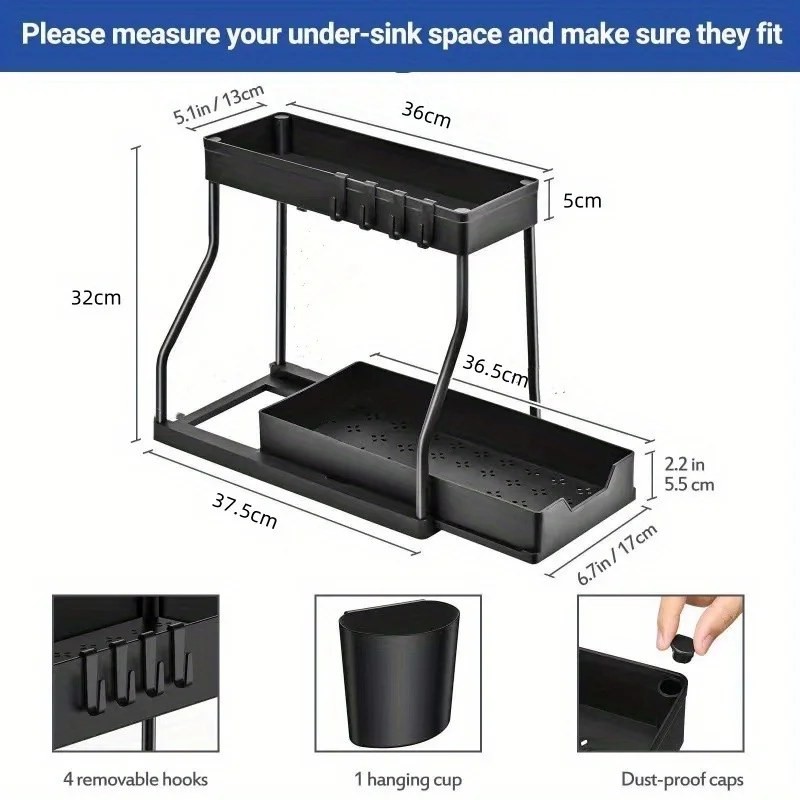 OrganiMax Kitchen Sink Organizer Rack – Sliding Multi-Tier Shelves for