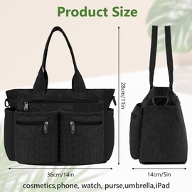 Aucuu Corduroy Shoulder Bag, Corduroy Bag, Large Capacity Crossbody Tote Bag, Stylish Handbag with Multiple Pockets, Adjustable and Removable Strap, for Women, Men, School, Shopping, Work, Travel