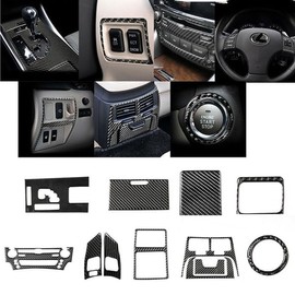 GXARTS 12Pcs Carbon Fiber Full Set Interior Decoration Trim Kit Compatible with Lexus IS250 Black 2006 2007 2008 2009 2010 2011 2012