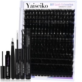 Mega Lash Clusters Kit 300D Thick 12-25mm Volume Cluster Eyelash Extensions Kit 224Pcs Wispy Individual Lashes with Lash Bond and Seal and remover Eyelash Clusters Soft False Eyelashes by Yaiseiko