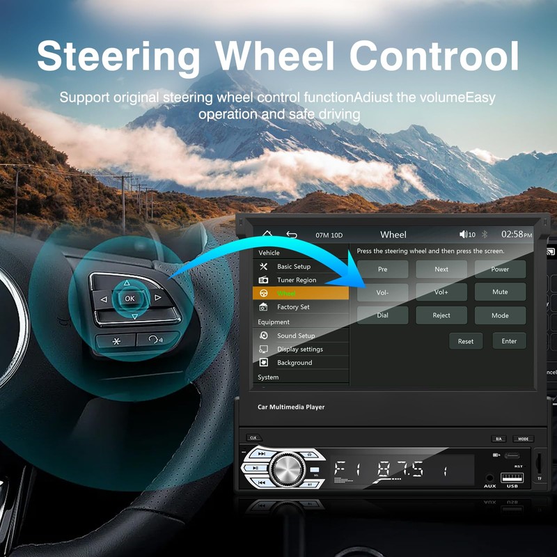Single-Din-Touchscreen-Radio,Carplay&Android Auto,Car-Stereo-with Backup Camera Bluetooth/FM/RDS Radio/Type-C/USB/SD/MP4/MP5 Player EZoneTronics
