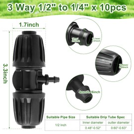 Micro Drip T-Piece Hose Connector with Barbed 1/2 Inch to 1/4 Inch 10 Pieces Garden Irrigation Barbed Tee Tee Connector Anti-Drop Plastic Reducer Connector 13/16 mm to 4 mm ID Pipes