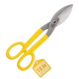 DOWELL 12” Tin Snips Metal Cutters with Flat Blade, with Comfortable Yellow Rubber Handle for DIY Handyman,Roofers, Mechanics, Homeowners