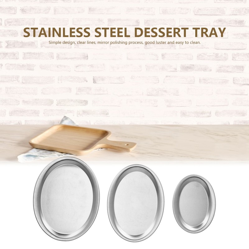 3pcs Stainless Steel Dessert Tray Mirror Polishing Process Snack Jewelry