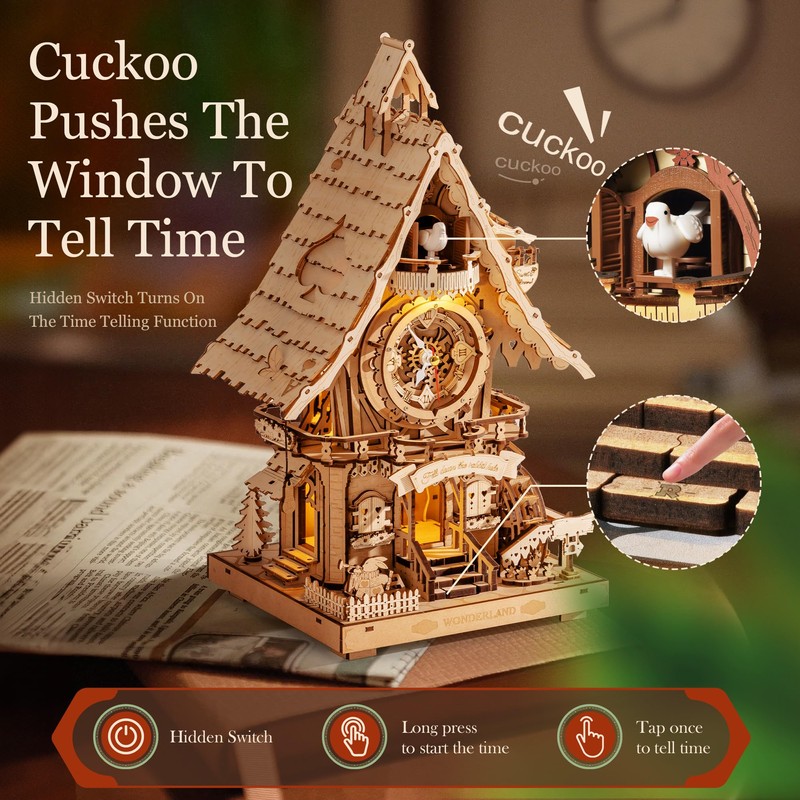 ROBOTIME 3D Wooden Puzzles for Adults-Cuckoo Clock Wooden Models for