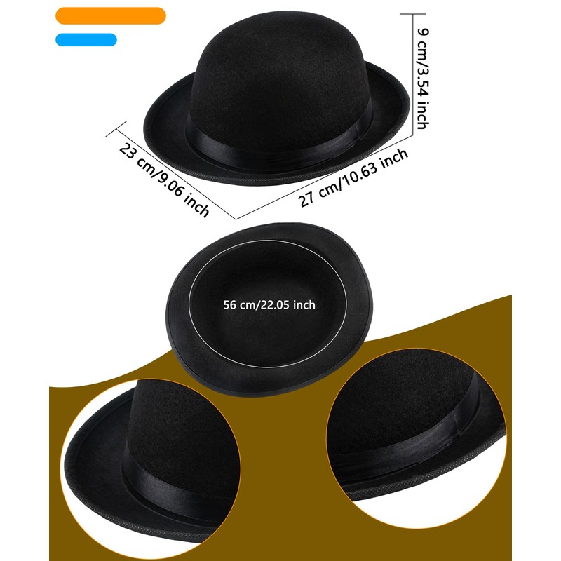 Puyawen 2 Pcs Black Bowler Hats Felt Round Top Hat
