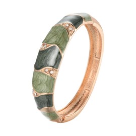 UJOY Enamel Bracelet Jewelry Golden Multi-Color Crystals Inlay Oval Wide Cuff Bangle for Women 88A25 Green