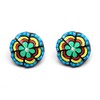 Hand painted vivid green flower button coconut shell stud earrings