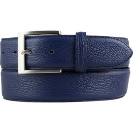 BELTINGER Men's Belt Made of Grained Leather with Quilted Seam, 4 cm, High-Quality Leather Belt with Pigment Embossing, 40 mm, Men's Jeans Belt 4 cm, Blue / Silver