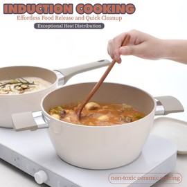 WAGENSTEIGER Aluminum Stock Pot with 7-Layered Ceramic Coating, Non-Stick Surface, Tempered Glass Lid, Dual Heat-Resistant Handles, PFOA, PFAS, Lead, Cadmium Free, All Cooktops 5.34L / 5.64Quarts