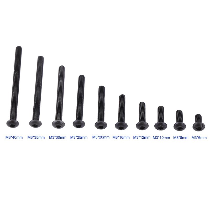 Pack of 50 M3 Hexagon Socket Screws Set, Black Hex