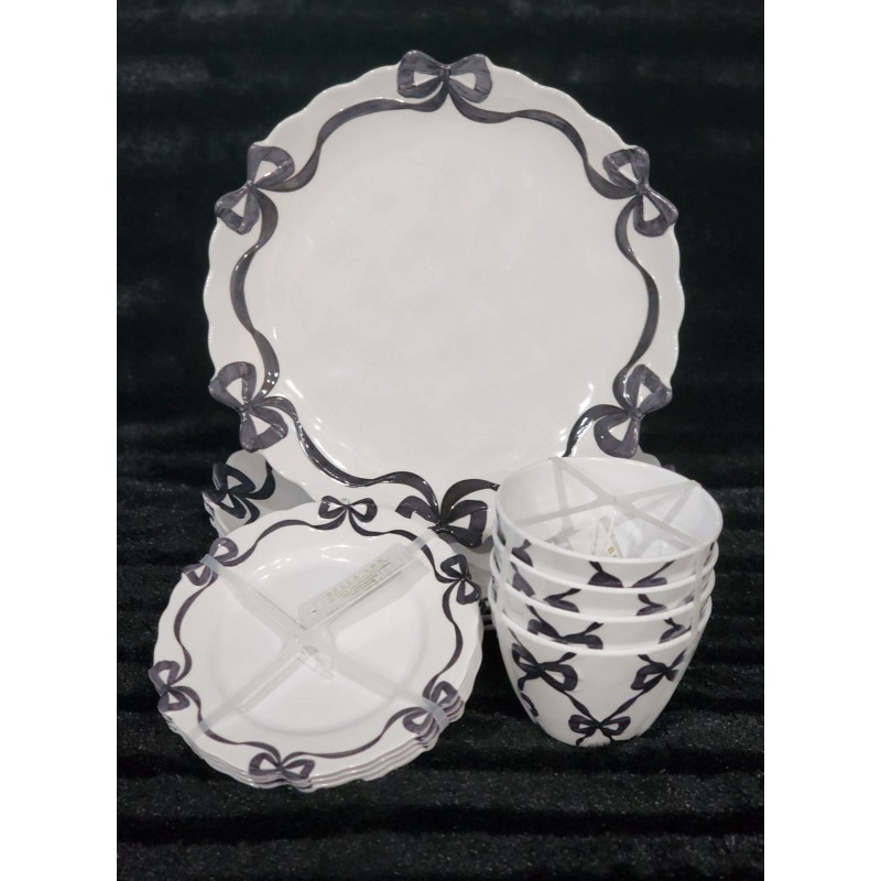 Bella Lux 4 Black Coquette Ribbon Bows on White Melamine