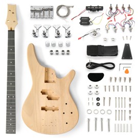 Ktaxon DIY Electric Guitar Kit, 44Inch DIY Bass Guitar Kit with Mahogany Body, Solid Wood Fingerboard and Maple Neck, Easy Installation & All Accessories Included to Build Your Own Guitar(KIB)