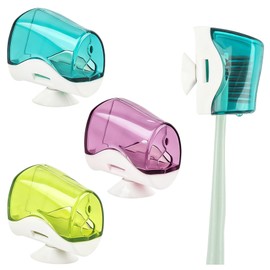 AUEAR, 3 Pack Toothbrush Head Covers with Suction Cup Anti Dust Wall Mirror Toothbrushes Holder Protective Case for Bathroom Home Travel Outdoor & Camping