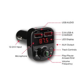 Monster Bluetooth FM Transmitter with 3.1 Amp USB Charging Ports, USB, and USB-A Compatible, Play Music from Your Phone/Tablet/Laptop, etc. Works with Google Assistant/Siri, Hands-Free Calls