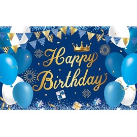 Costume Bay Happy Birthday Backdrop Banner 180 * 110 cm Large Background Cloth Photo Party Large Decoration Sign for Birthday Party (Blue Theme Birthday Banner, ONE)