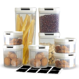 Set de 8 Contenedores de Plastico Premium | Recipientes Hermeticos para Almacenamiento Libres de BPA | Tapas a Prueba de Fugas | Organizacion de Alimentos (Blanco)