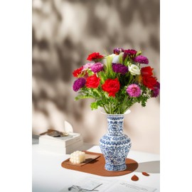 GaLouRo Vintage Blue and White Vase, Blue Vase, Chinoiserie Vase, Blue and White Ginger Jar Vase for Home Decor,Flower Vase for Tabletop, Blue and White Porcelain Décor,12" H