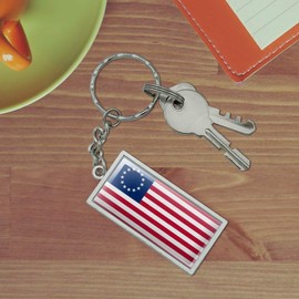 GRAPHICS & MORE Rectangle Betsy Ross 1776 American Flag Keychain in Chrome Plated Metal