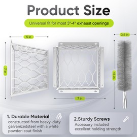 Dryer Vent Bird Guard - Durable Bird Guard Vent Covers for Most 3" to 4" Bathroom Exhaust Fan Ventilation Cover, 7"Lx7"Wx5"H Galvanized Steel Dryer Bird Cage Outside for Exhaust Fan Cover, White