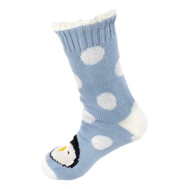 Extra Thick Fuzzy Thermal Cabin Fleece-lined Knitted Non-skid Crew Sock, Penguin - 1 Pair