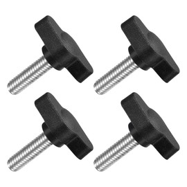 QUARKZMAN Pack of 4 T-wing Screws with Handles Thumb Screws, M6 x 20 mm Male Screw Knob 304 Stainless Steel Thumb Screw Handle 27 mm Diameter, Black