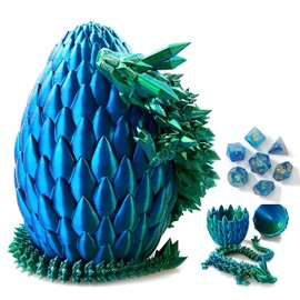 DND Dice Set, 7pcs Polyhedral Dice with 3D Dragon Egg Shell, Portable Dungeons and Dragons Dice with Organizer Bag for RPG/MTG (Blue&Green)