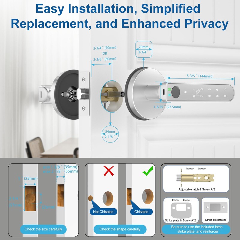 Gavdhe Fingerprint Door Lock Smart Fingerprint Door Knob with Keyless