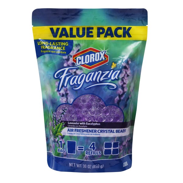 Clorox - BB11979 Fraganzia Air Freshener Crystal Beads Refill Pouch in Lavender with Eucalyptus | Long Lasting Fragrance Value Pack, 30 Ounces Value Pack Air Freshener Refills