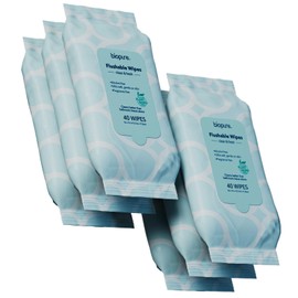 BIOPURE Flushable Wipes - Adult Flushable Wipes Plant-Based Fibers - Unscented Flushable Wipes for Adult - 40 Wipes per Pack Fragrance-Free Flushable Wet Wipes. (40 Count (Pack of 6), Unscented)