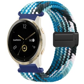 Nylon Strap Compatible with Garmin Vivoactive 4S/Venu 3S/Venu 2S/Forerunner 265S/255S/255S Music/Vivomove 3S, 18mm Braided Stretchy Nylon Replacement Sport Wristband (Aquamarine)