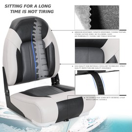 SUNDGORA Deluxe Marine High Back Folding Boat Seat,Stainless Steel Screws Included,Style M-Light Grey/Charcoal/Black(2 Seats)