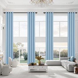 Phating Extra Long Blackout Curtains, 192" Long Grommet High Ceiling Drapes, 2 Story Curtains for Living Room (1 Panel, Light-Blue, 52"x192")