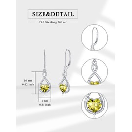 Seiyang Peridot Birthstone Dangle Drop Earrings for Women 925 Sterling Silver Infinity Green Gemstone August Heart Birthstone Leverback Earrings Birthday Jewelry Gifts for Her