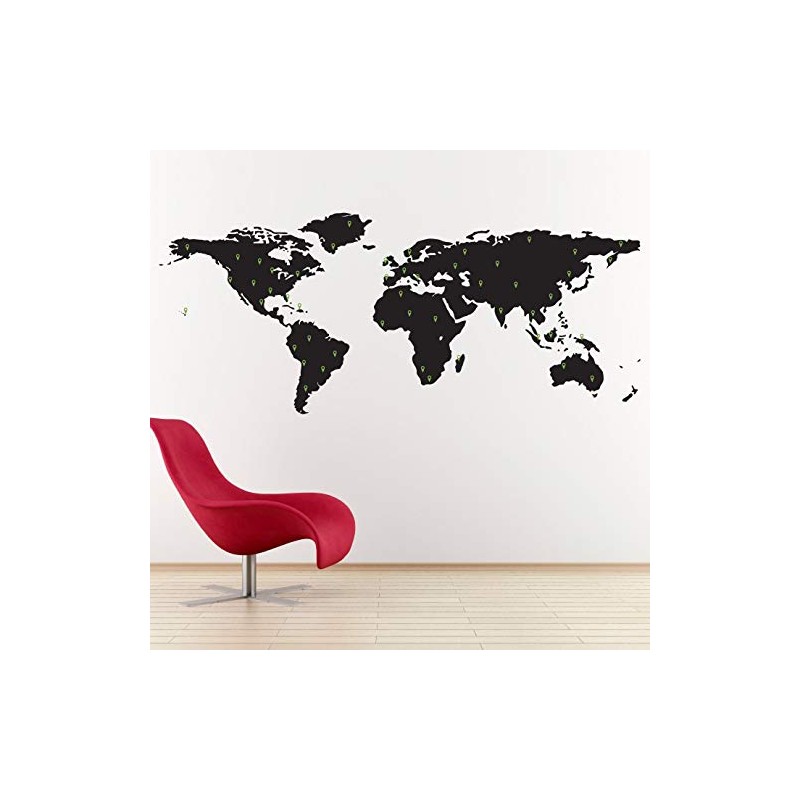 World Map Decal with 50 Marking Pins - Geography Wall