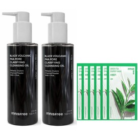 Innisfree Black Volcanic Pahar Pore Cleansing Oil 2pcs + Green Tea Mask 5pcs / 이니스프리 블랙 화산송이 파하 모공 클렌징 오일 2개+그린티마스크 5매