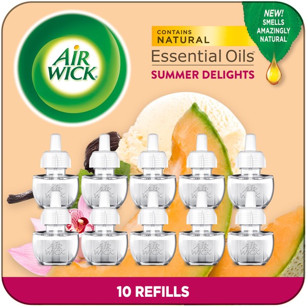 Air Wick Plug in Scented Oil Refill, 10ct, Summer Delights, Scented Oil, Air Freshener, Essential Oils, Eco Friendly Clear
