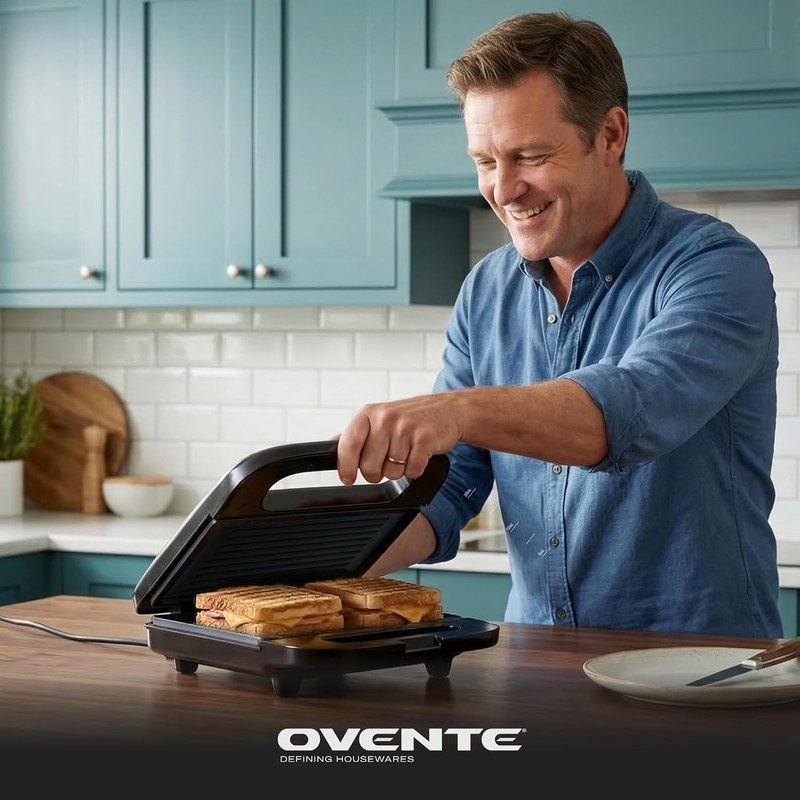 OVENTE Electric Panini Press Grill with Nonstick Plates, LED Indicator