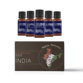 Mystic Moments | Essential Oils of India Essential Oil Gift Starter Pack 5x10ml | Ajowan, Curry Leaf, Lemongrass, Palmarosa, Turmeric | Perfect as a Gift
