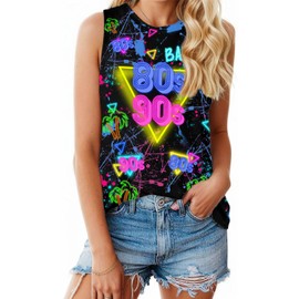 Tewmeu Neon Tank Tops 80s Outfits for Women 90s Nostalgia Shirts Glow Party Outfit Disco Graphic Vest