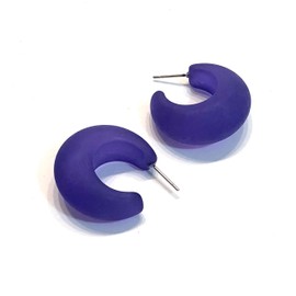 Cobalt Blue Hoop Earrings | vintage frosted lucite snail shell hoops - SNL-BL-3