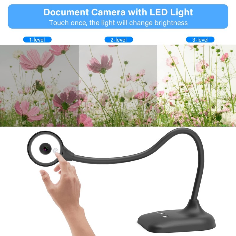 kitchbai Document Camera for Teachers, Webcam and Overhead Camera for