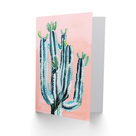 Artery8 Greeting Card Desert Cactus Pastel Colour Pink Teal Watercolour Blank For Him Or Her Art Birthday Card