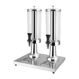 1 Gallon Commercial Beverage Dispenser with Centre Ice Core and Stand Drip Trays Stainless Steel Cold Drink Dispenser for Parties Pub Cafeteria Restaurant Home Hotel (silver, double head)