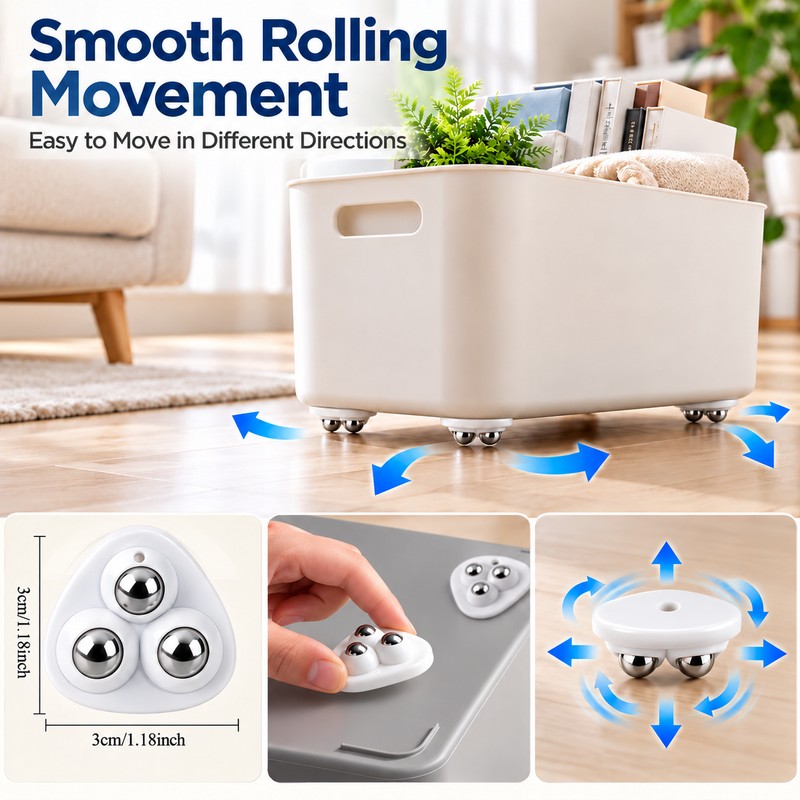 360° Rotating Adhesive Caster Wheels for Kitchen Storage – 6-Piece