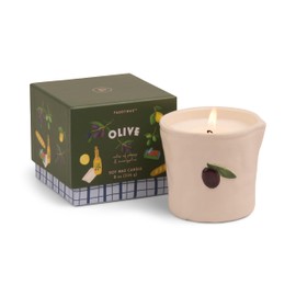 Paddywax Bistro Hand Painted Scented Candle in Ceramic Reusable Food-Safe Jar with Gift Box, Soy Candle with Approx. 56 Hour Burn Time, Fig & Olive, 8 oz
