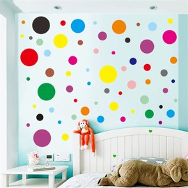 Mendom Polka Dots Wall Decals(120 Count), Peel & Stick Removable Primary Colors Vinyl Circle Wall Stickers for Classrooms Offices Home Decoration