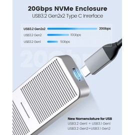 ORICO M.2 NVMe SSD Enclosure 20Gbps NVMe Case to USB C 3.2 Gen2X2, Aluminium External Adapter for M2 NVMe PCI-E M-Key SSD (2230/2242/2260/2280), Supports UASP Trim SMART- M223SV