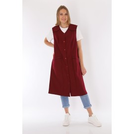 Women's Sleeveless Cooking Apron Apron Button Gown Plain House Dress, red, 44