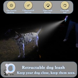 Panbius Pets 9.84ft Retractable Dog Leashes with LED Up to 66 lbs Anti-Slip Handle and 360°No Tangle Dogs Walking Leash with Built in Poop Bag for Small/Medium/Large Breeds (Pink)